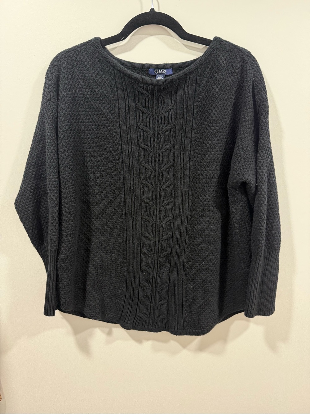 Chaps Women's Black Cable & Textured Crewneck Sweater